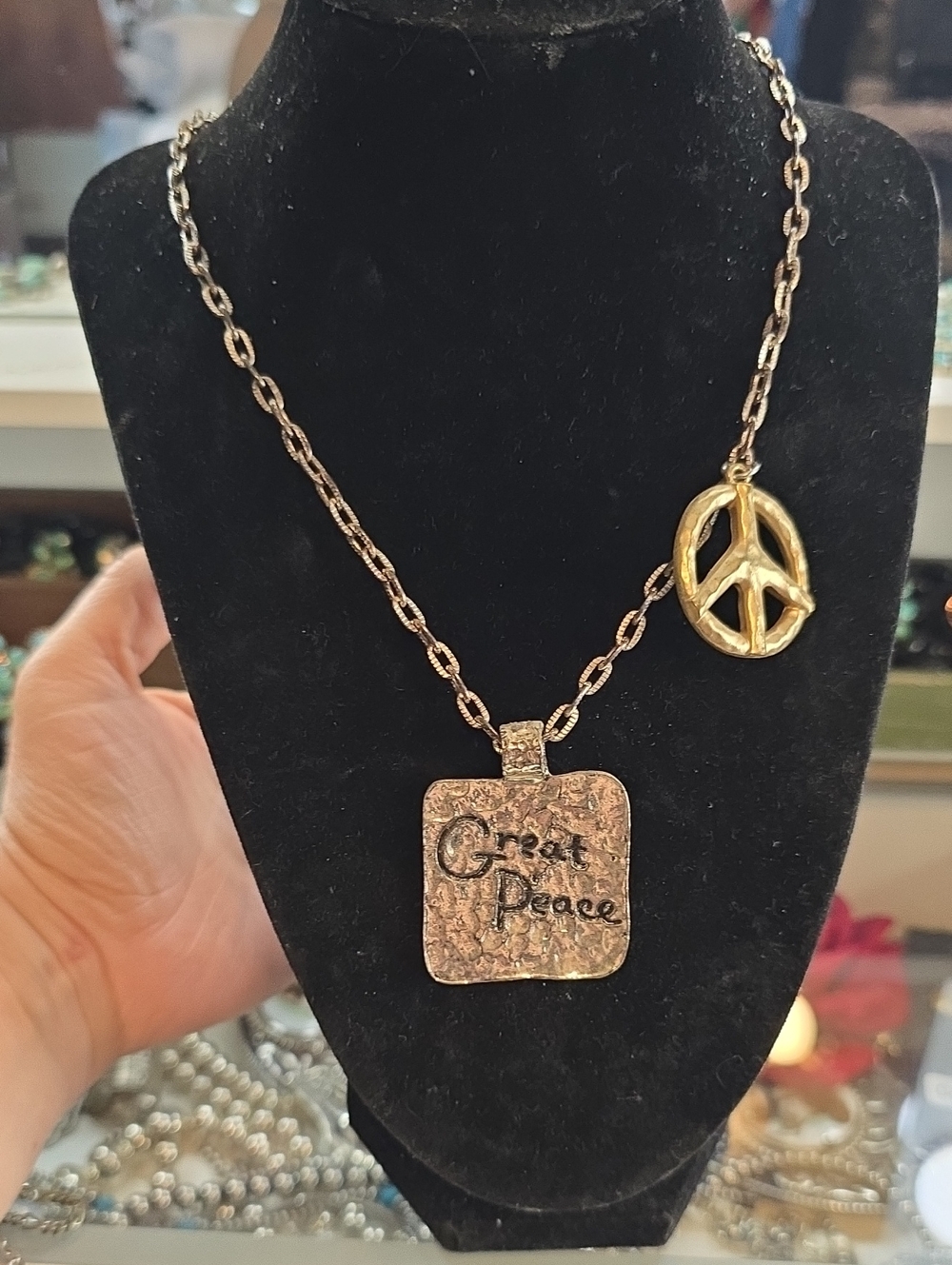 Gold-Tone 'Great Peace' Pendant Necklace with Peace Charm